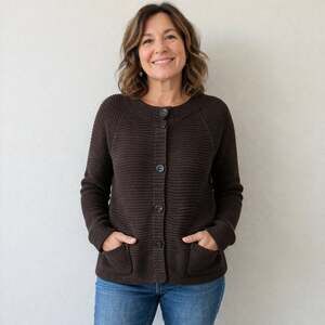 Lands' End Women's Plus Size 2X Brown 100% Cotton Textured Knit Button Cardigan